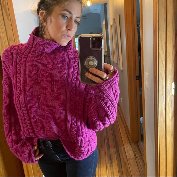 Free People | Sweaters | Free People Oversized Magenta Chunky Cable Knit  Sweater | Poshmark